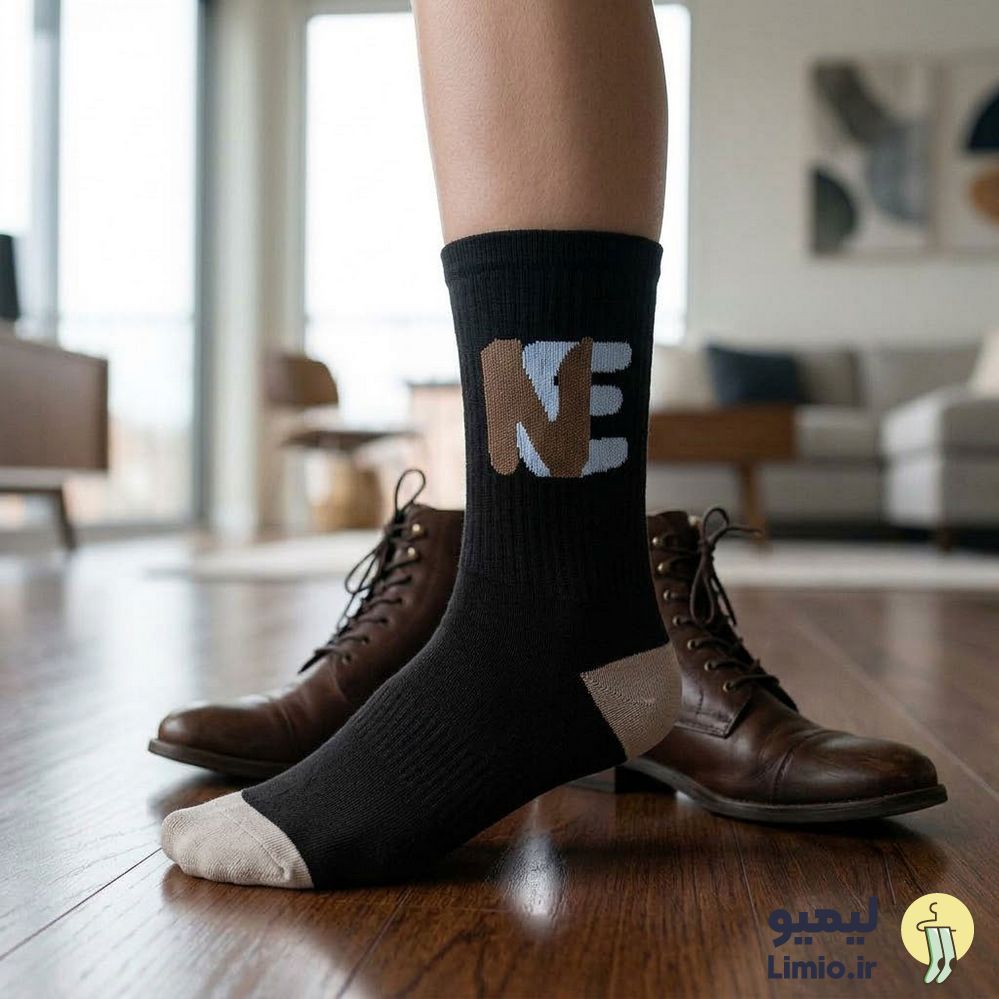 جوراب ساق دار فانتزی طرح NE نخ پنبه خارجی کد 185