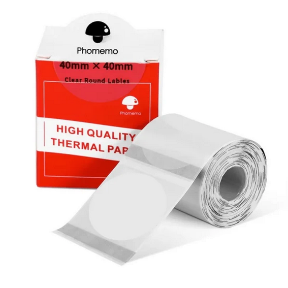 رول لیبل پرینتر حرارتی گرد شفاف فوممو سایز 40×40 میلیمتر (180 عددی) – مدل Phomemo XY4040-180TT