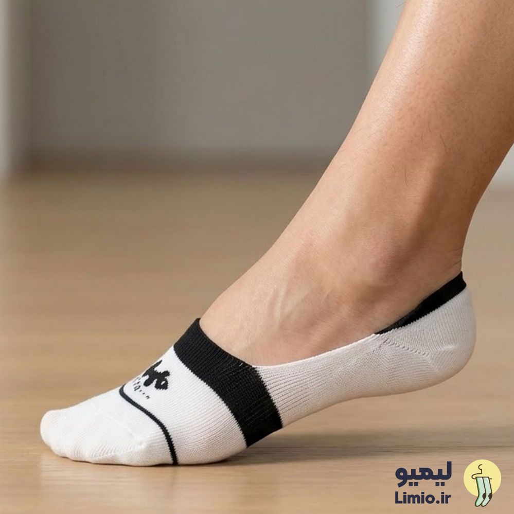 جوراب کالجی فانتزی زنانه طرح سفید مشکی خط دار نخ پنبه خارجی کد 195