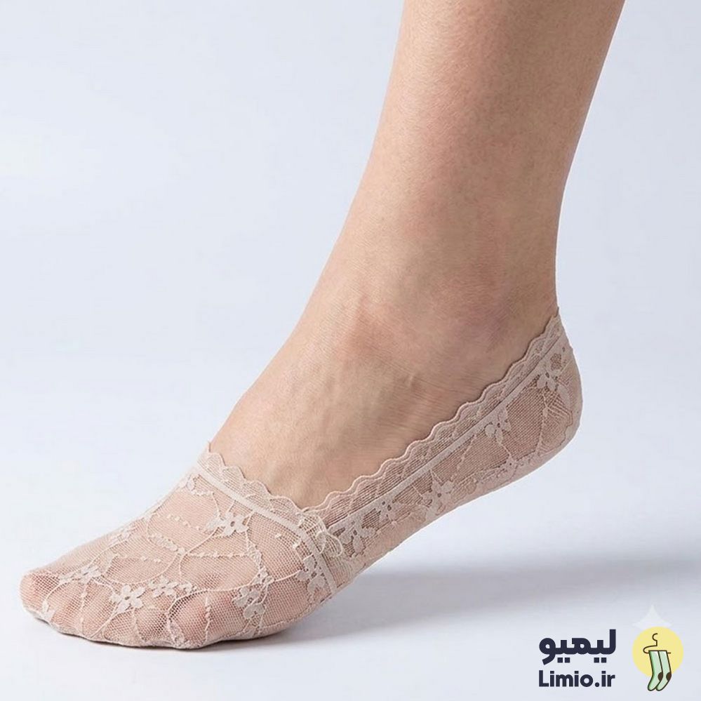 جوراب کالجی فانتزی زنانه رویه توری صورتی نخ پنبه خارجی کد 198