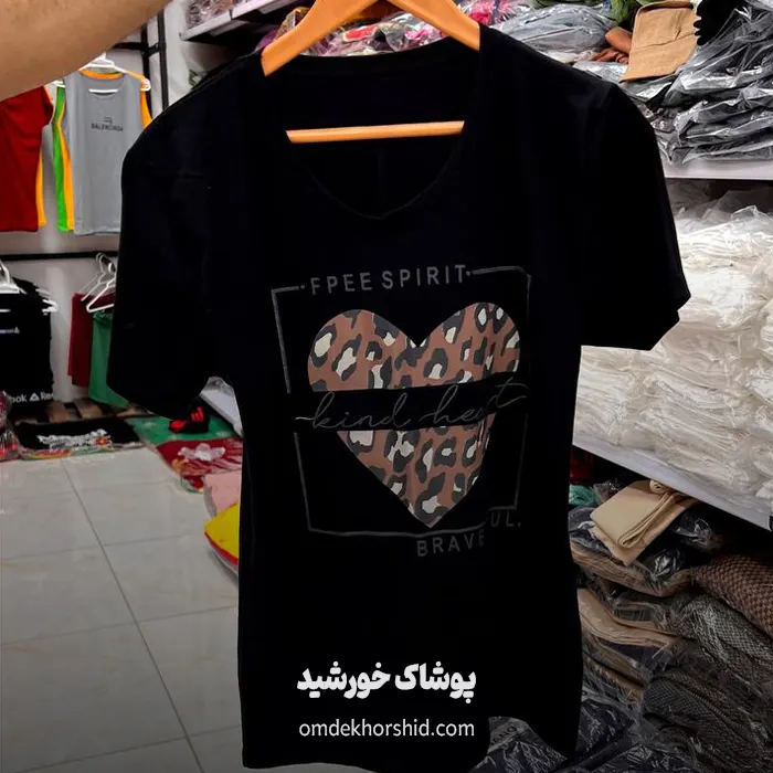 تیشرت نخ پنبه قلب پلنگی