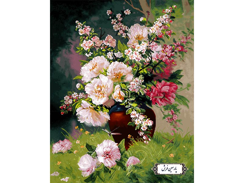 نخ و نقشه تابلو فرش طرح رز سفید و سرخ - کد NG1493