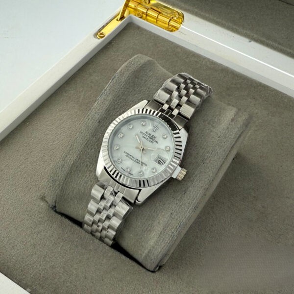 ساعت مچی زنانه رولکس دیت جاست rolex rl615 سیلور صفحه سفید(e) (p)