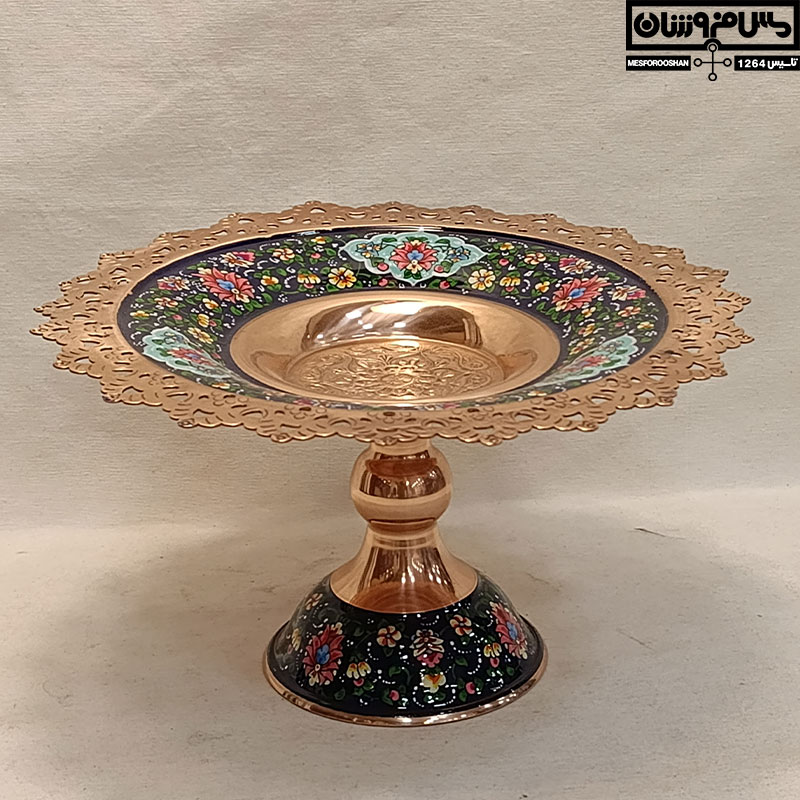 شیرینی خوری مس و پرداز طرحدار پایه دار دستساز نانو زنجان سایز 3 مدل ترنر