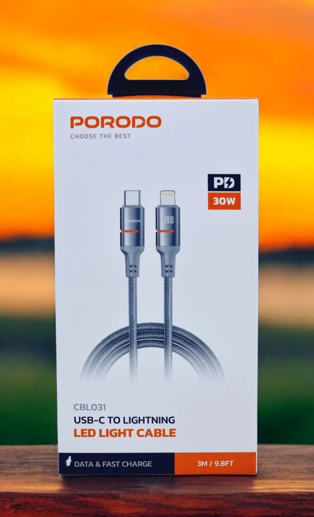 کابل Porodo مدل USB-C to Lightning LED Light 3m