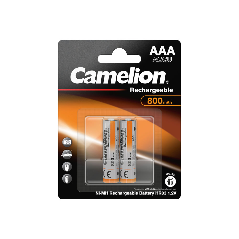 کملیون آلکالاین نیم قلمی 800 میلی آمپر قابل شارژ 2 عددی Camelion Alkaline AAA Rechargeable 800 mAh card of 2 (کپی)