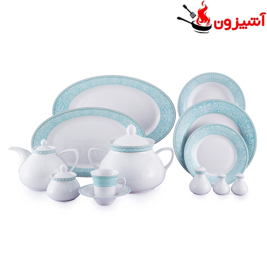 سرویس 108 پارچه 12 نفره طرح ورونا فیروزه ای