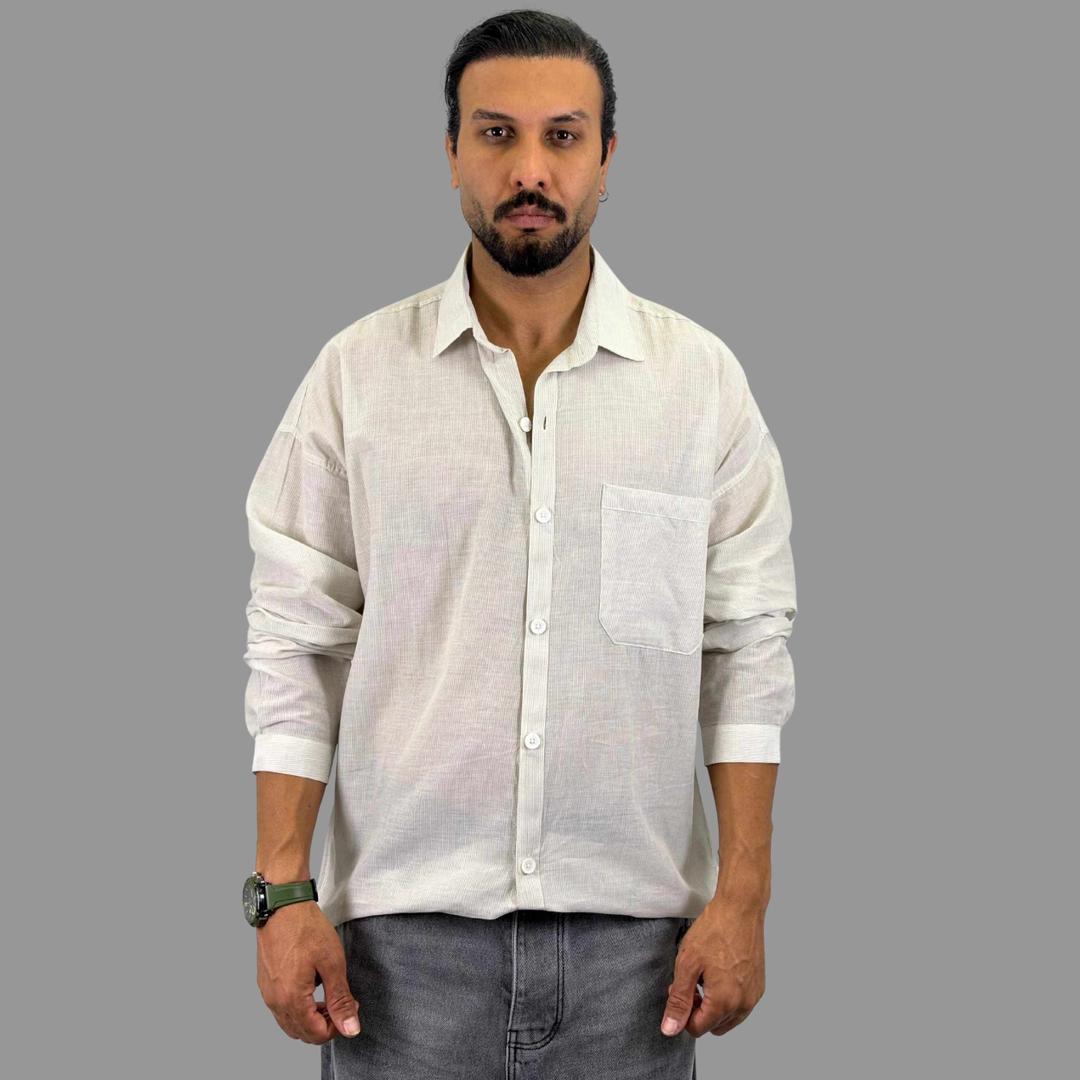 پیراهن مردانه آستین بلند راه راه شیری زارا