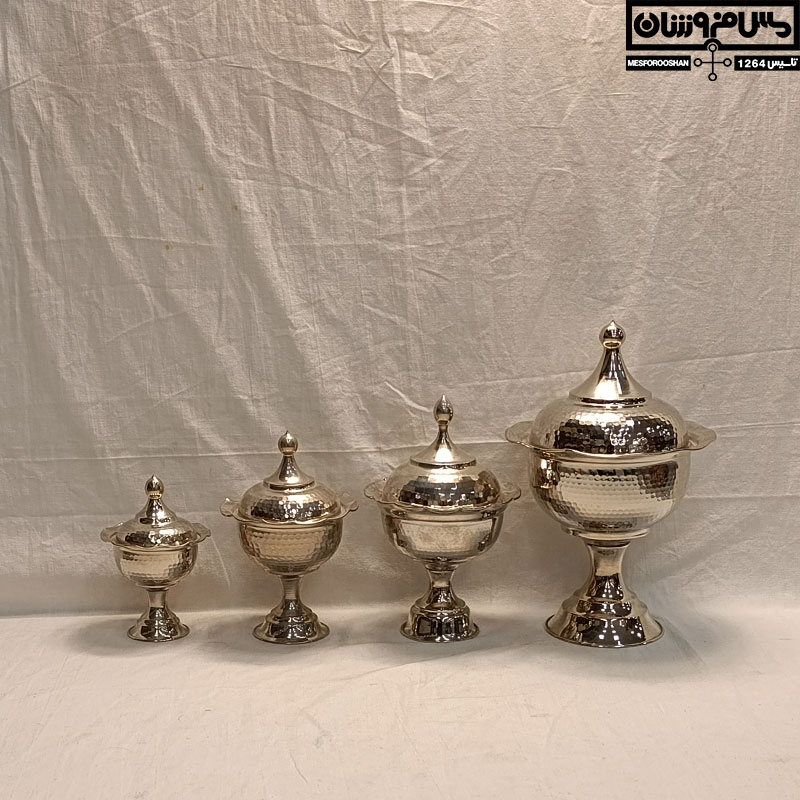سرویس پذیرایی مسی چکشی آبکاری کروم تک پایه خمره ای در دار مدل دلبر