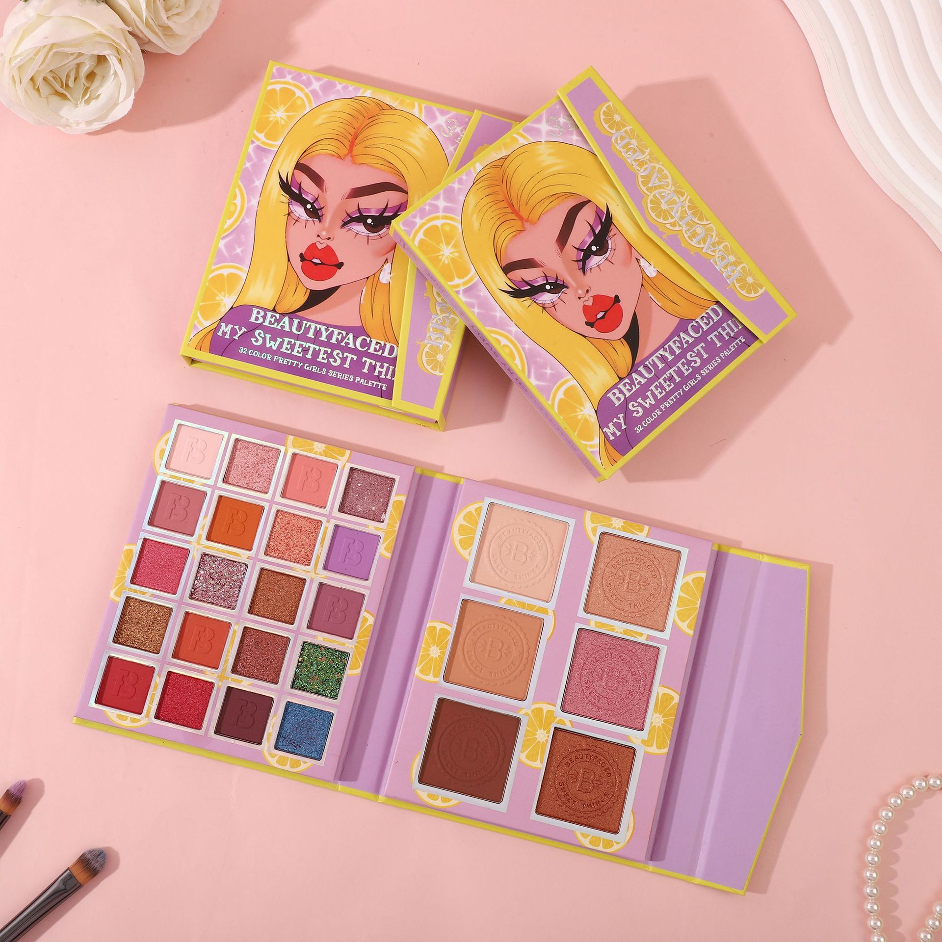 پالت آرایشی بیوتی فیسد 26 رنگ مدل زرد اورجینال BEAUTYFACED 26 Color Face – Eye Palette