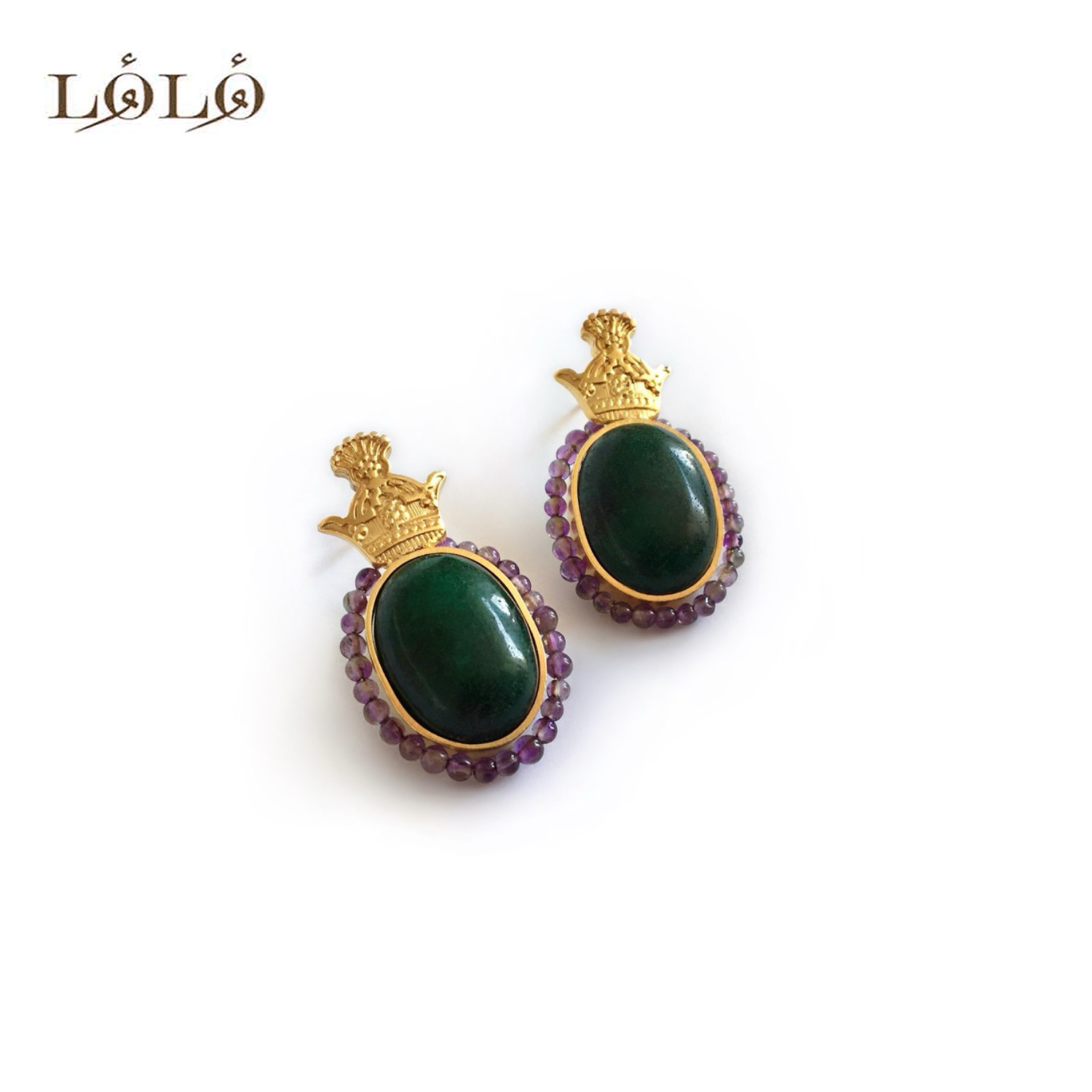 گوشواره نقره تاج یشم و آمیتیس