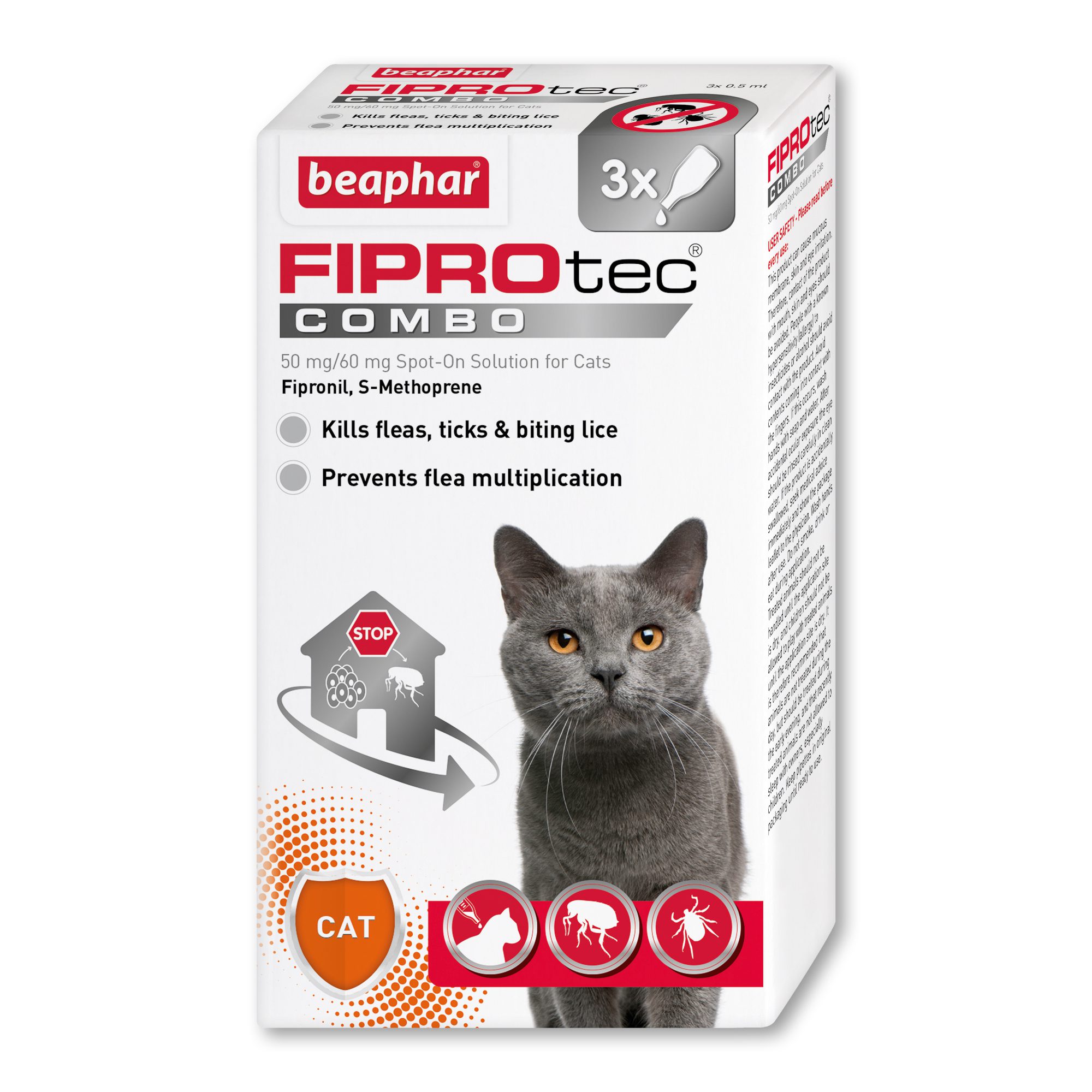 قطره ضد کک و کنه گربه بیفار مدل FIPROtec COMBO بسته ۳ عددیBeaphar FIPROtec® COMBO Flea & Tick Spot-On for Cats, 3 Pipettes (1.5 میلی لیتر)