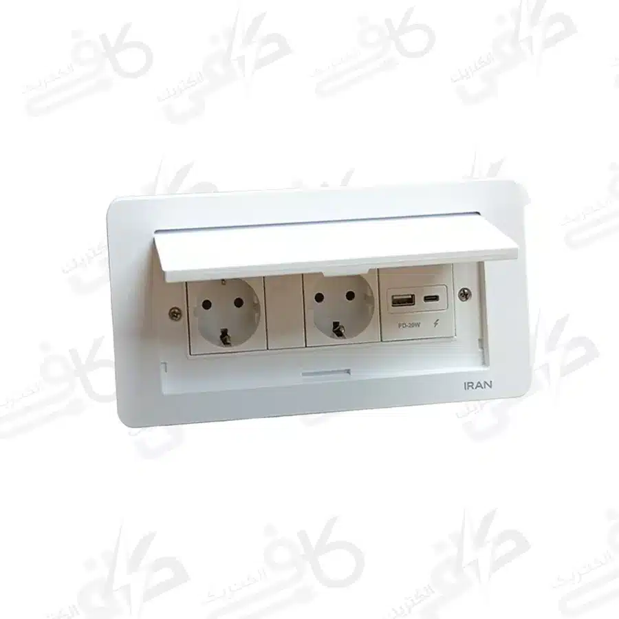 پریز کابینتی میزی توکار سفید با مکانیزم شارژر USB | ایران الکتریک