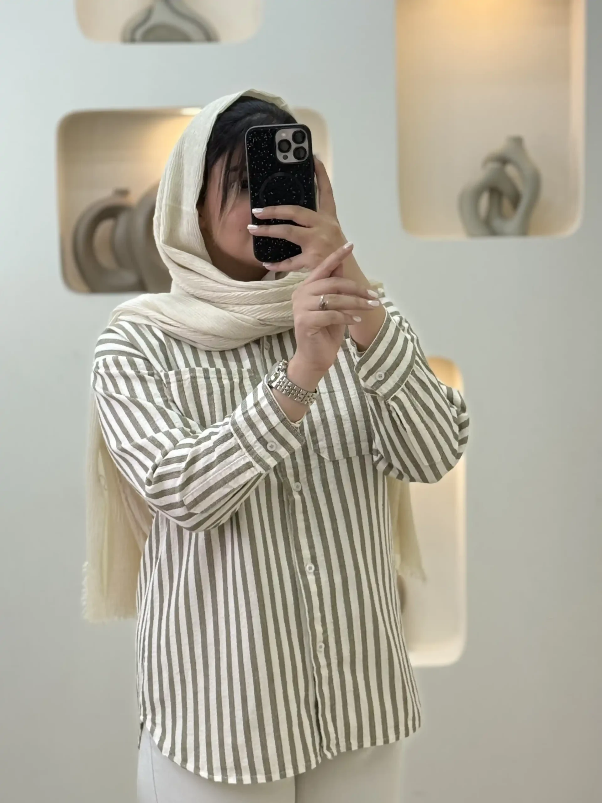 شومیز لینن راه راه-4468