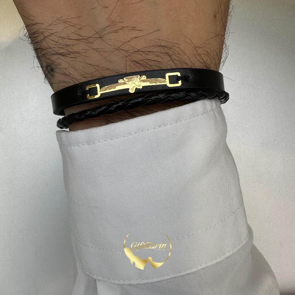 دستبند چرم و طلا مردانه M9