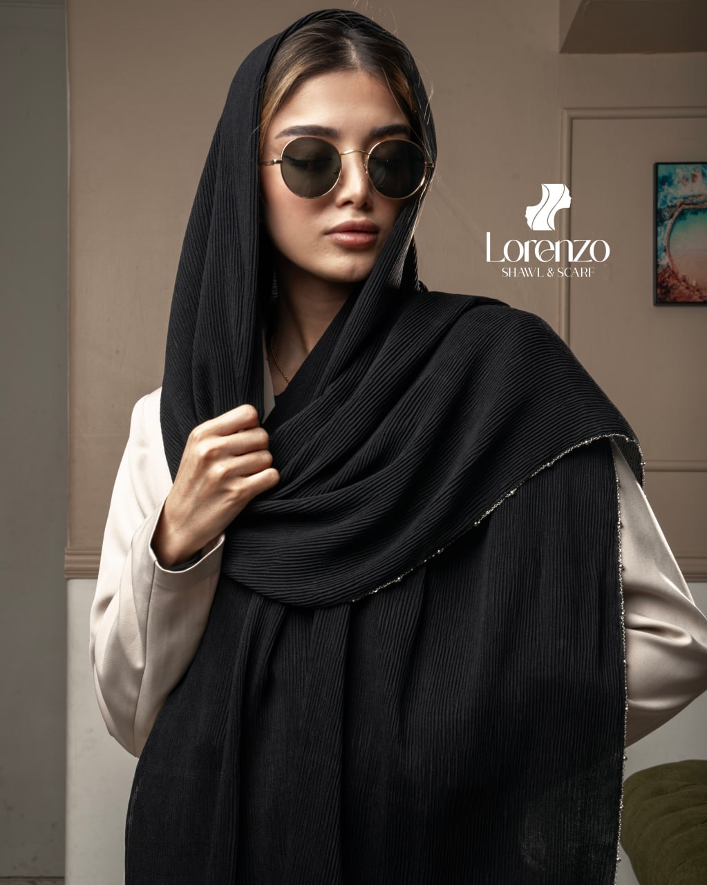 شال نخی پلیسه دور زنجیری