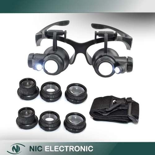 ذره بین عینکی دوچشمی 4 لنز 10X,15X, 20X,25X مدل 9892GJ