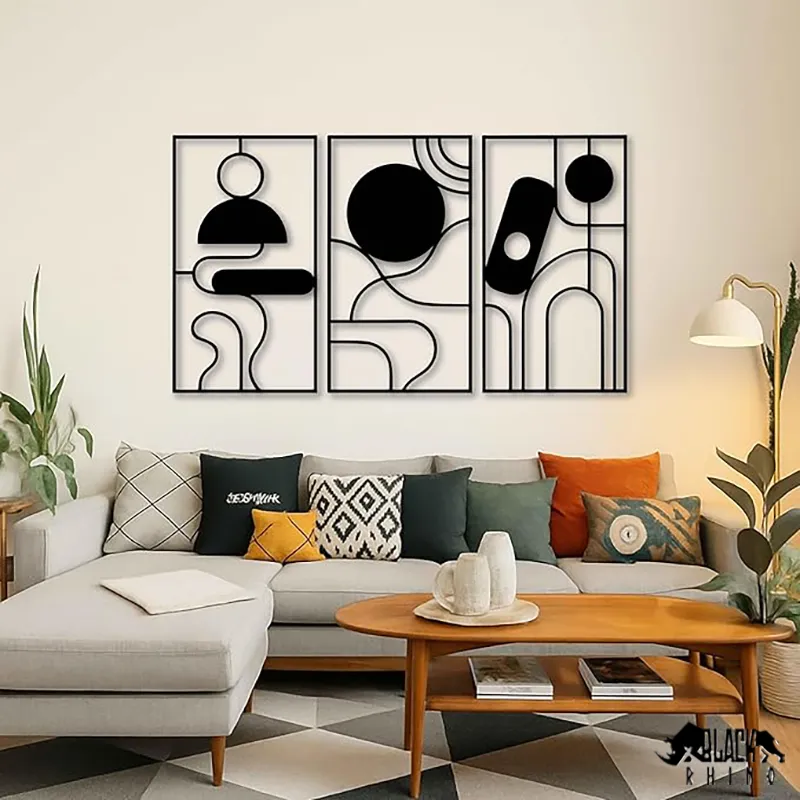 استیکر چوبی دیوار طرح هندسی مدرن سه تکه