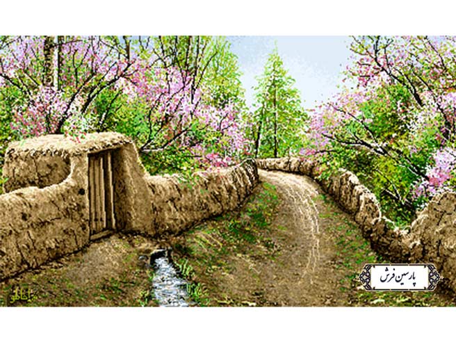 نخ و نقشه تابلو فرش طرح کوچه باغ - کد NV771