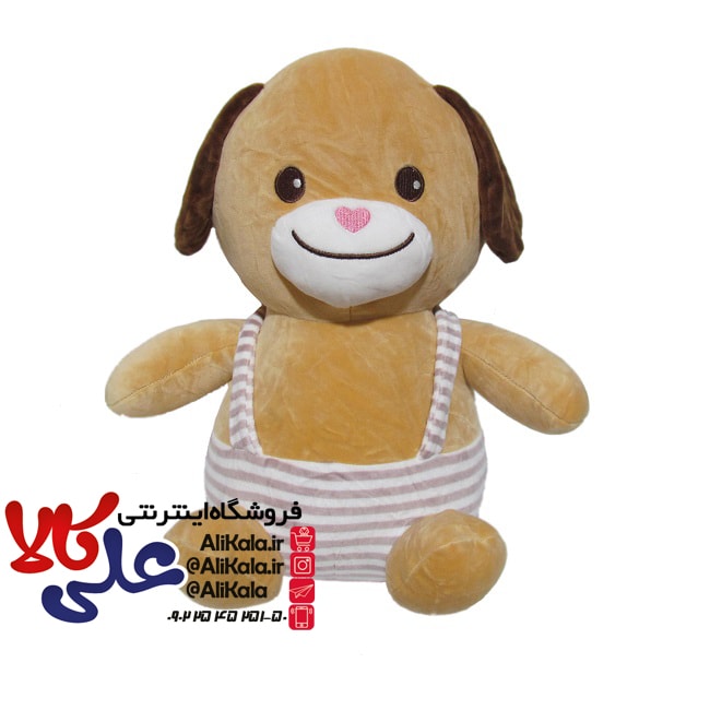 عروسک سگ لباس دوبند راه راه مخملی کد 04