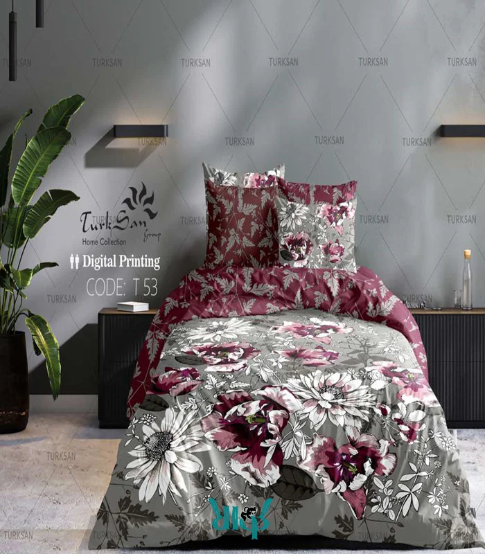 روتختی طوسی گلدار دونفره دورو کد T53