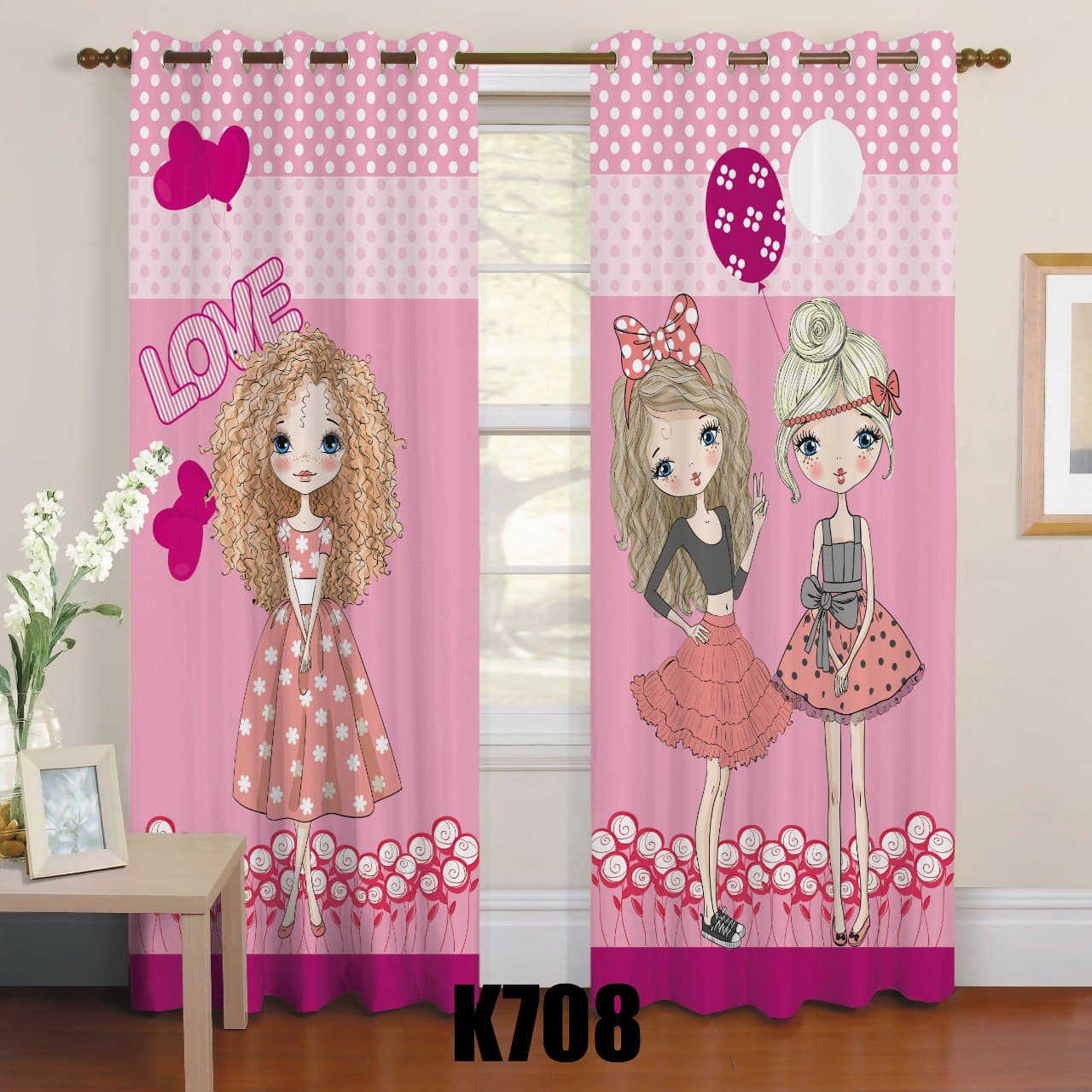 ست فرش پرده طرح دخترانه F335
