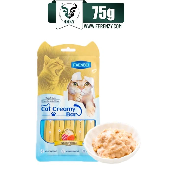 بستنی گربه فنبی طعم ماهی تن و تخم ماهی (5 عددی) وزن 75 گرم Faenbei Cat Creamy Bar