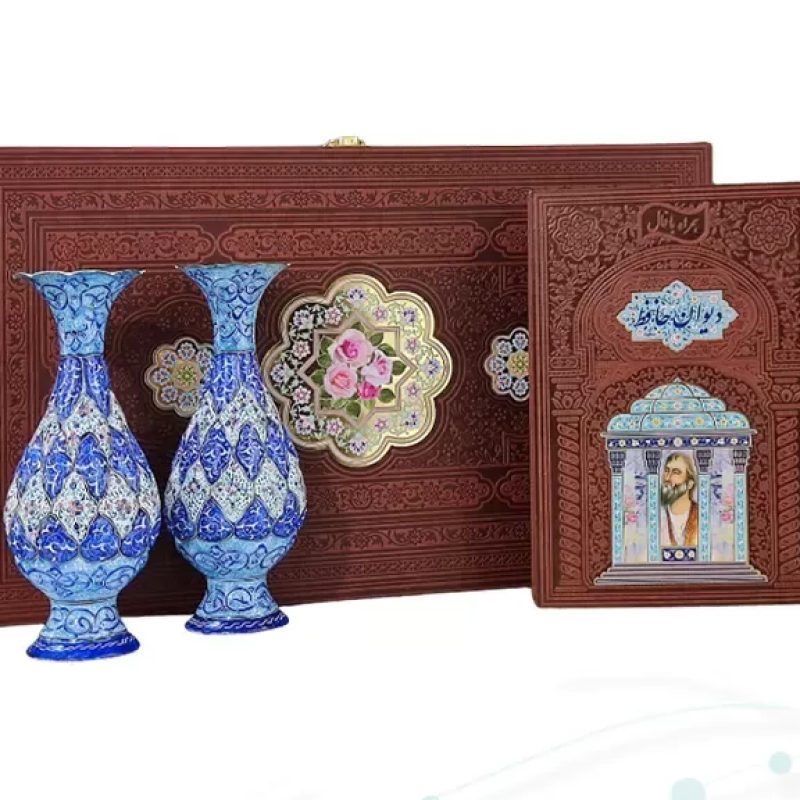 حافظ وزیری گلاسه چرم بافال با 2 گلدان مینا