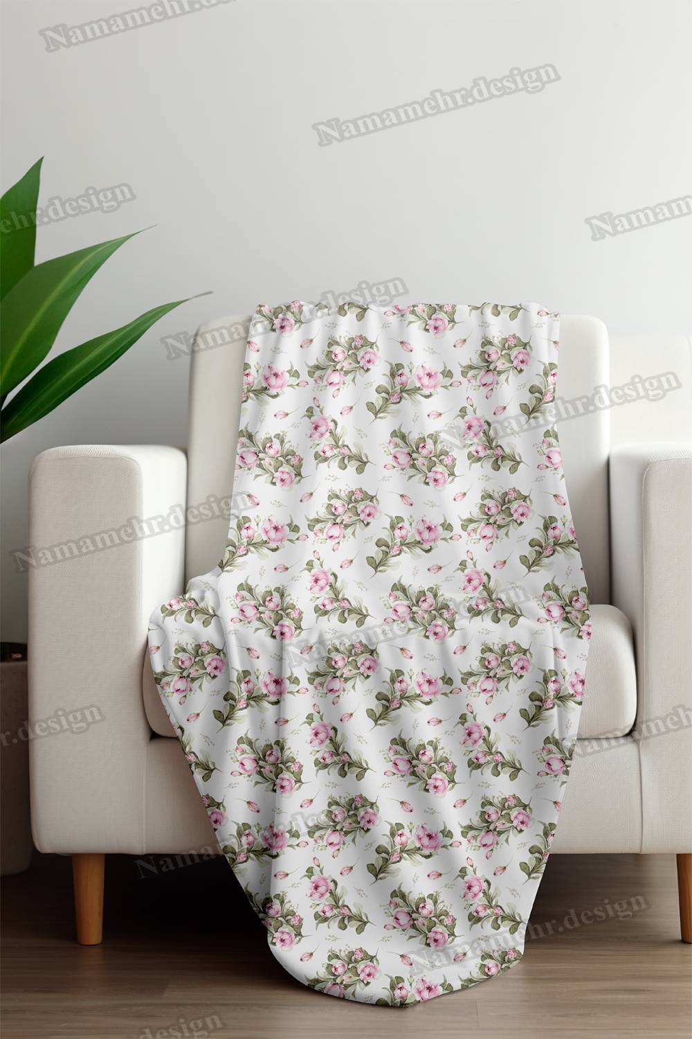 شال مبل طرح گلگلی رنگ سفید کد L052