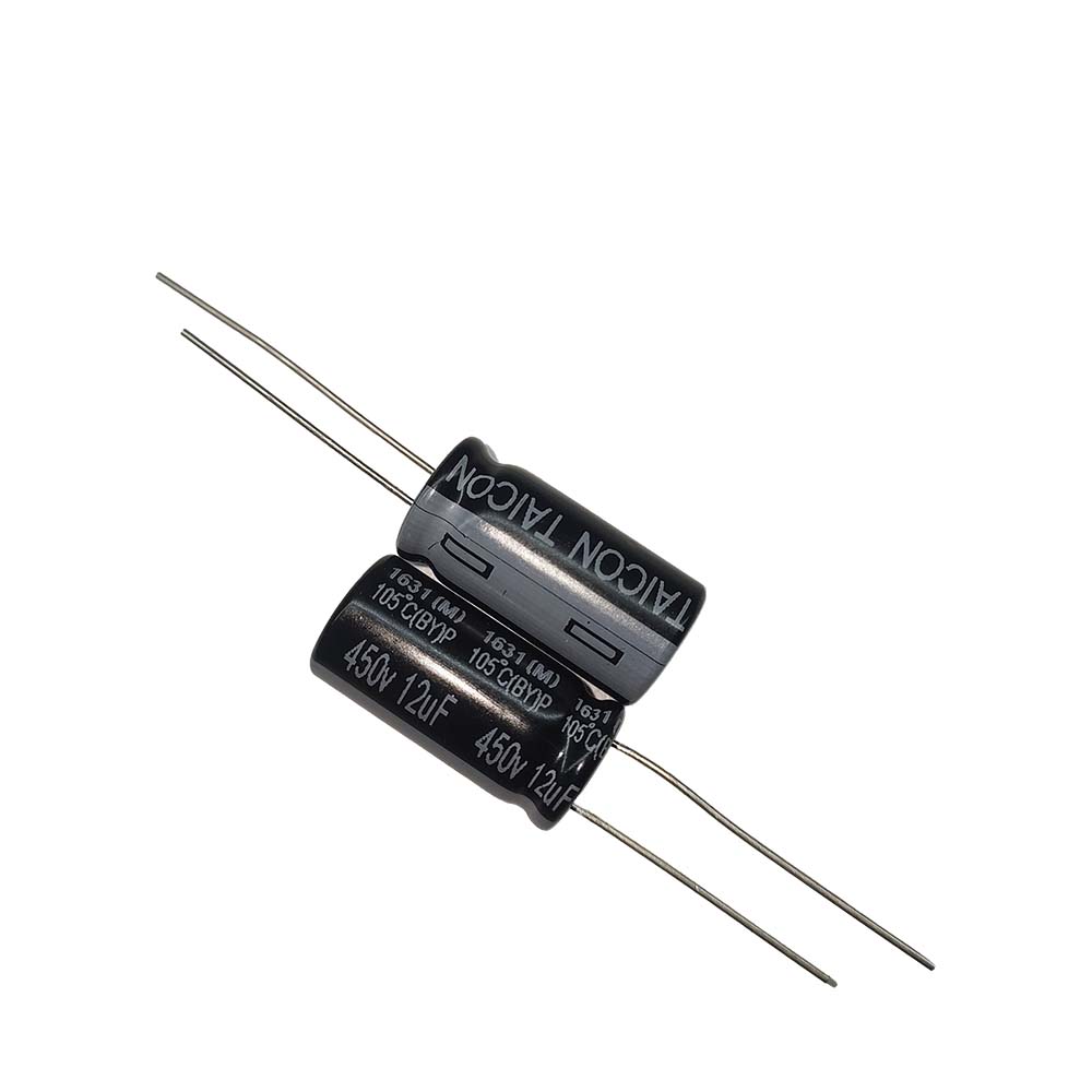 خازن الکترولیتی 12uF / 450V مارک TAICON P(BY) سایز 10mmx20mm