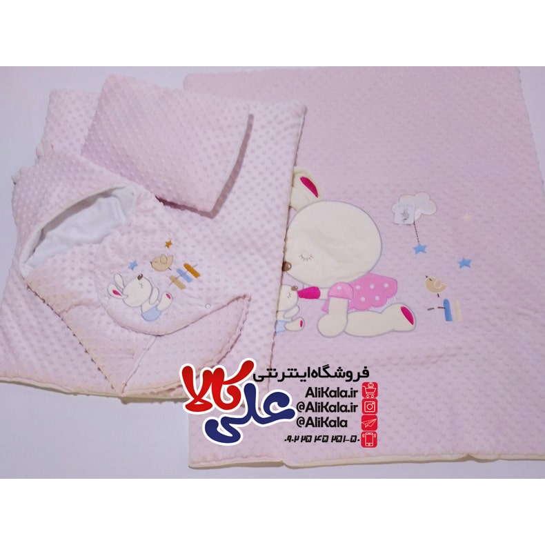 سرویس خواب مخمل پگاسوس همراه با قنداق فرنگی طرح خرگوش و هویج کد 08