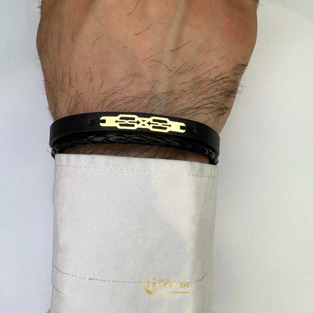 دستبند چرم و طلا مردانه M371