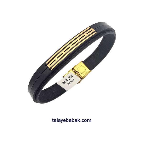 دستبند چرم و طلا  DM099 مشکی