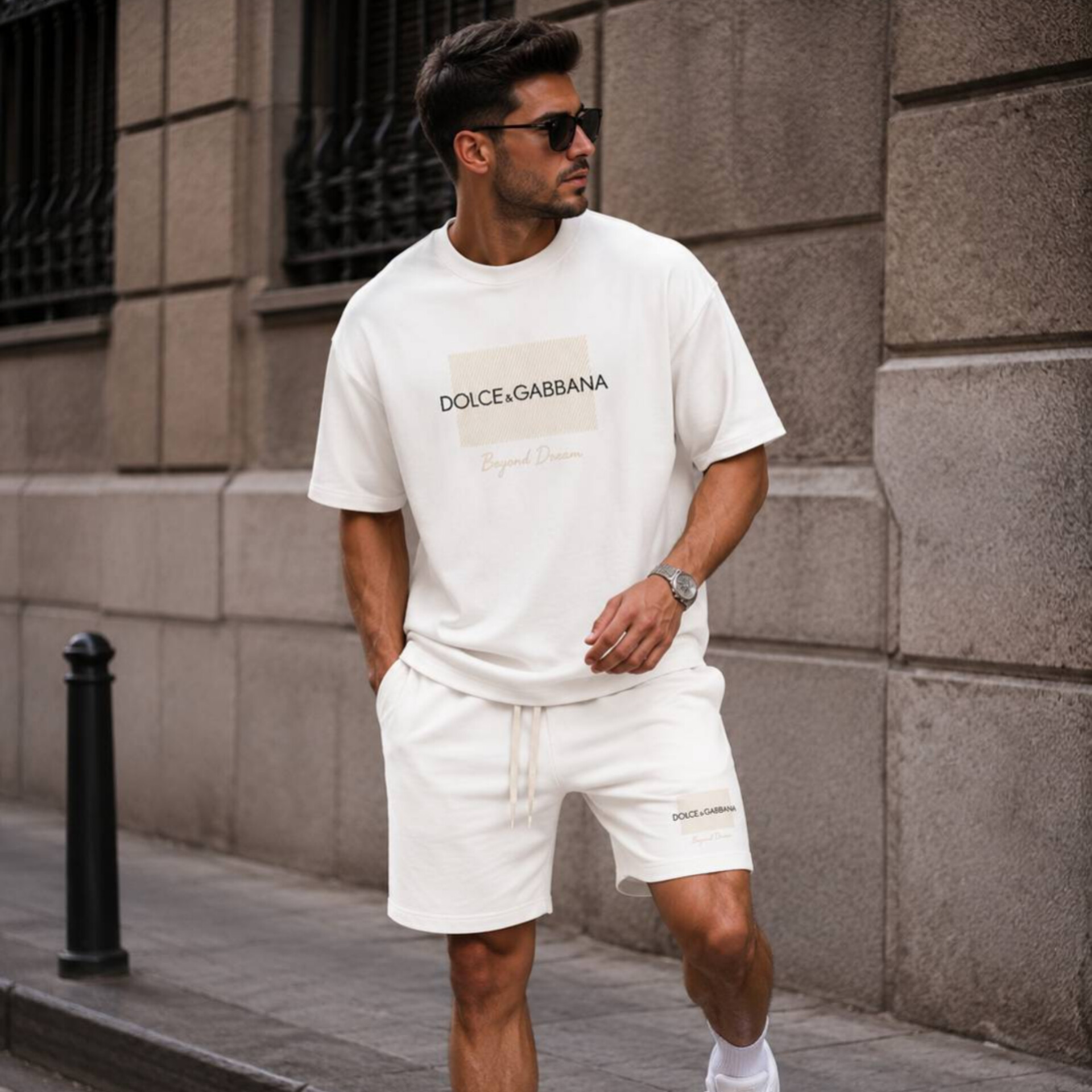 ست تیشرت شلوارک مردانه D&G|بوتیک ماموت - سفید, L
