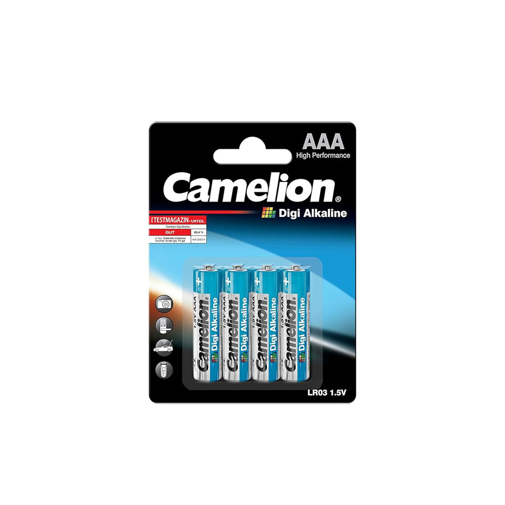 باتری نیم قلمی کملیون مدل دیجی آلکالاین کارت 4 عددی Camelion Digi Alkaline AAA Battery 4 Pack