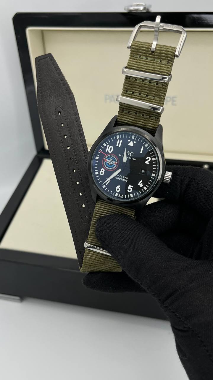 ساعت مچی مردانه ای دبیلو سی(IWC) صفحه مشکی بند سبز