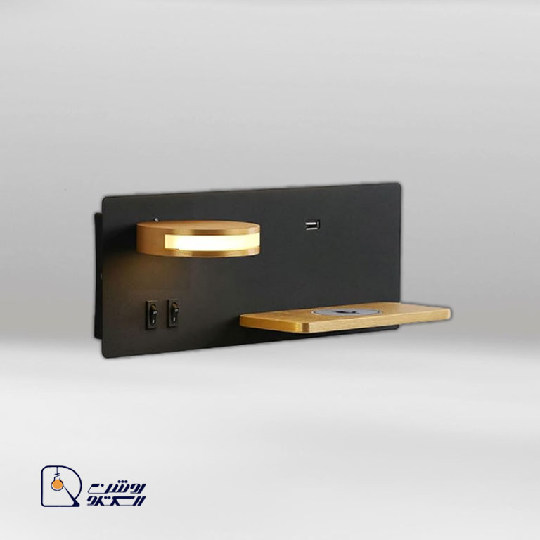 چراغ خواب دیواری LED شامل پورت USB و شارژ بیسیم