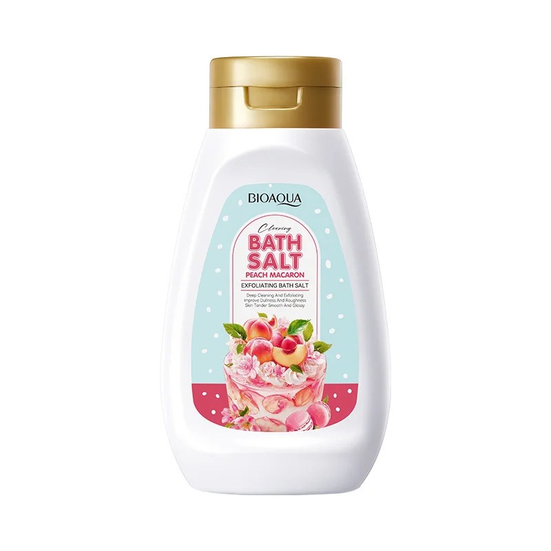 نمک حمام لایه‌بردار هلو ماکارون BIOAQUA وزن ۴۳۰ گرم