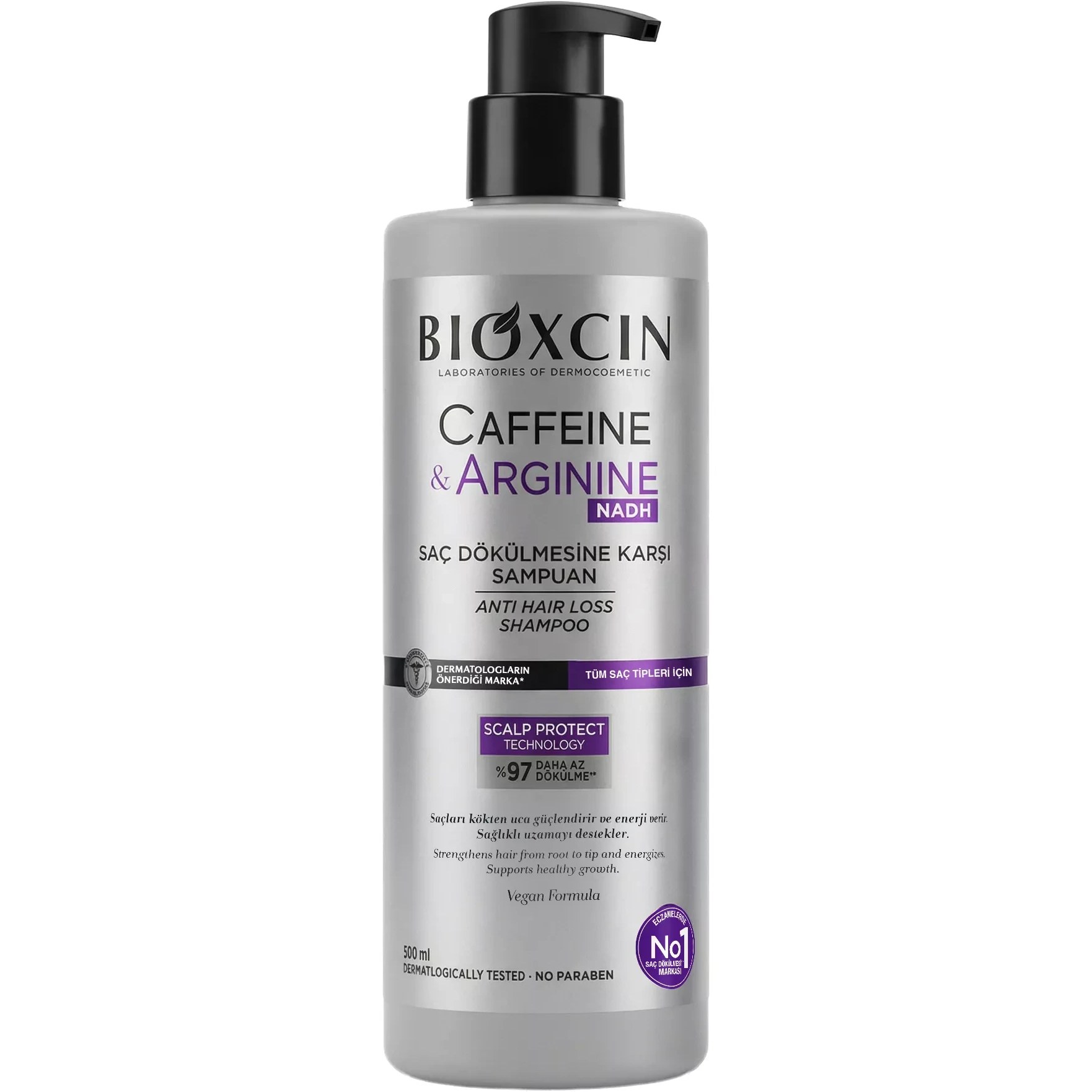 شامپو ضد ریزش بیوکسین Bioxcin حاوی کافئین و آرژینین Bioxcin Caffein Arginine Şampuan 500 ML