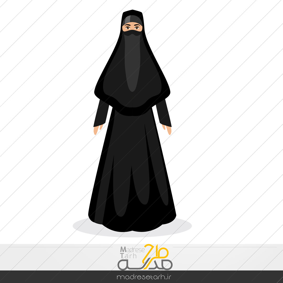 وکتور زن محجبه با روبنده و چادر مشکی
