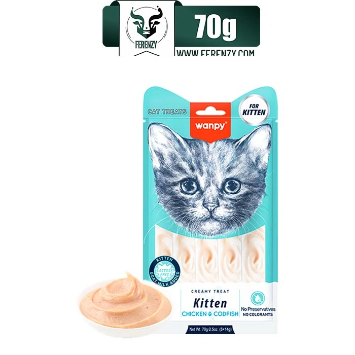 بستنی بچه گربه ونپی طعم مرغ و ماهی کاد مدل کیتن (5عددی) وزن 70 گرم Wanpy Creamy Treat kitten Chicken & CodFish