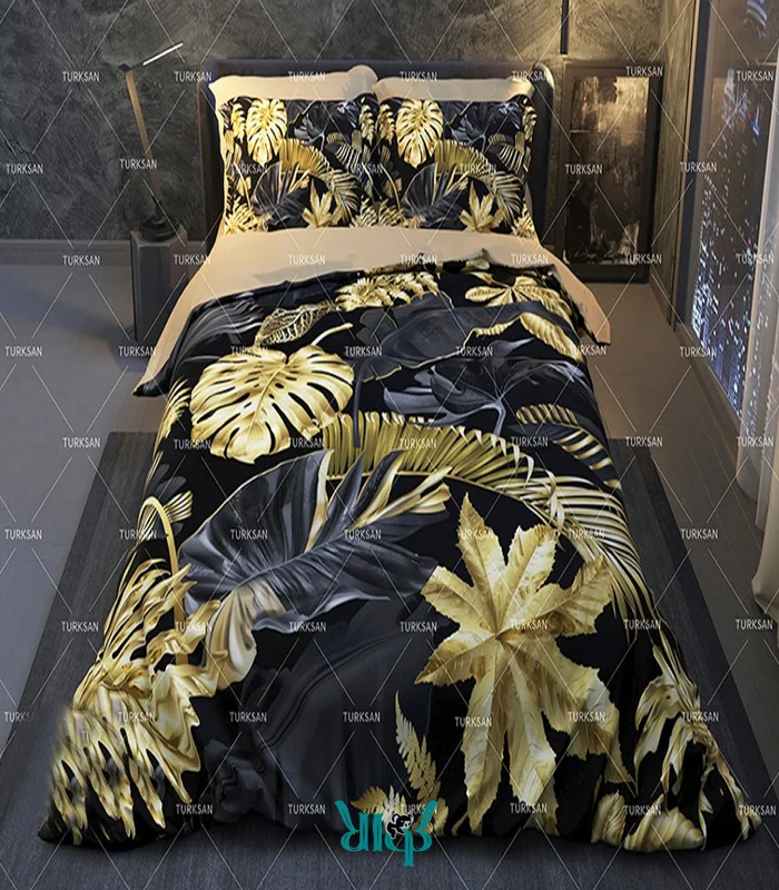 روتختی مشکی سبز یک نفره طرح برگ کد d291