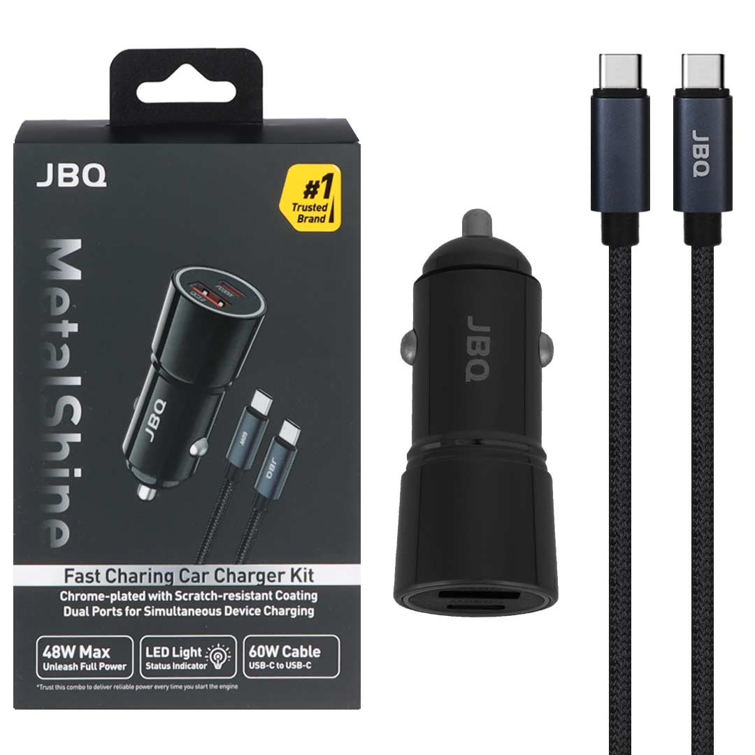 شارژر فندکی PD و فست دو پورت JBQ مدل Metal Shine C756962 به همراه کابل شارژ Type-C To Type-C - مشکی