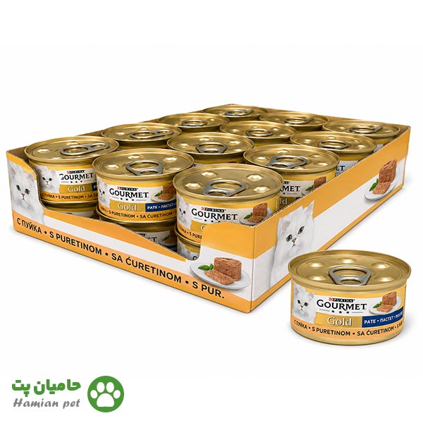 کنسرو گربه گورمت گلد طعم پته بوقلمون بسته ۲۴ عددی