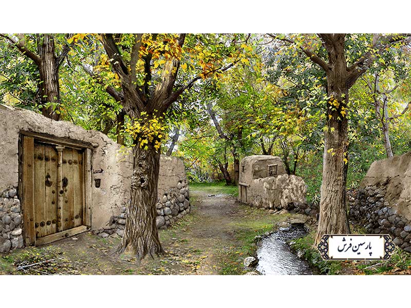 نخ و نقشه تابلو فرش منظره کوچه باغ - کد NV939