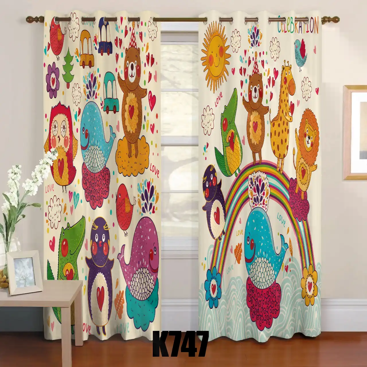 ست فرش پرده طرح حیوان ها کدF416
