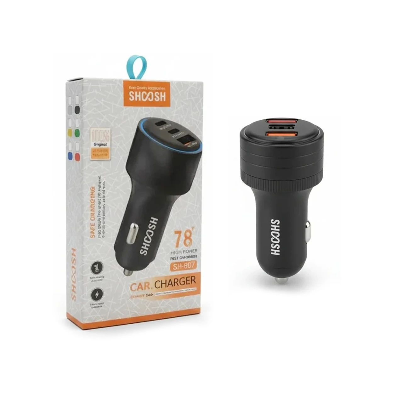 شارژر فندکی فست و PD سه پورت Shoosh مدل SH-807 78W - مشکی - SMO