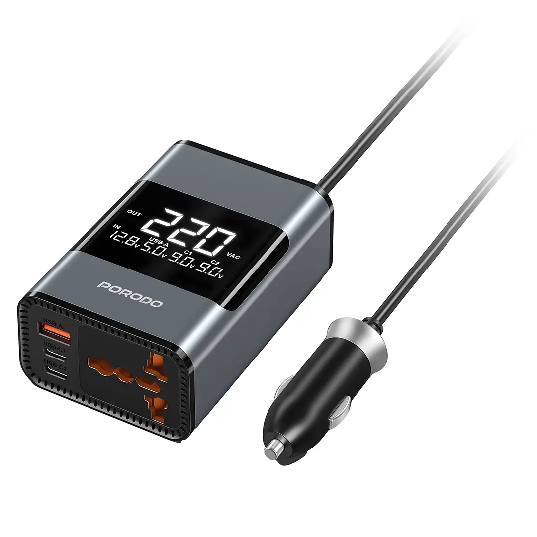 مبدل برق اینورتر 200 وات پرودو مدل Porodo Universal AC Car Power Inverter PDFWCH067GY