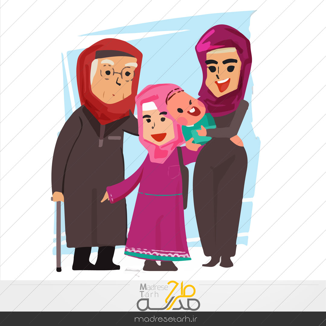 وکتور لایه باز خانواده و حجاب