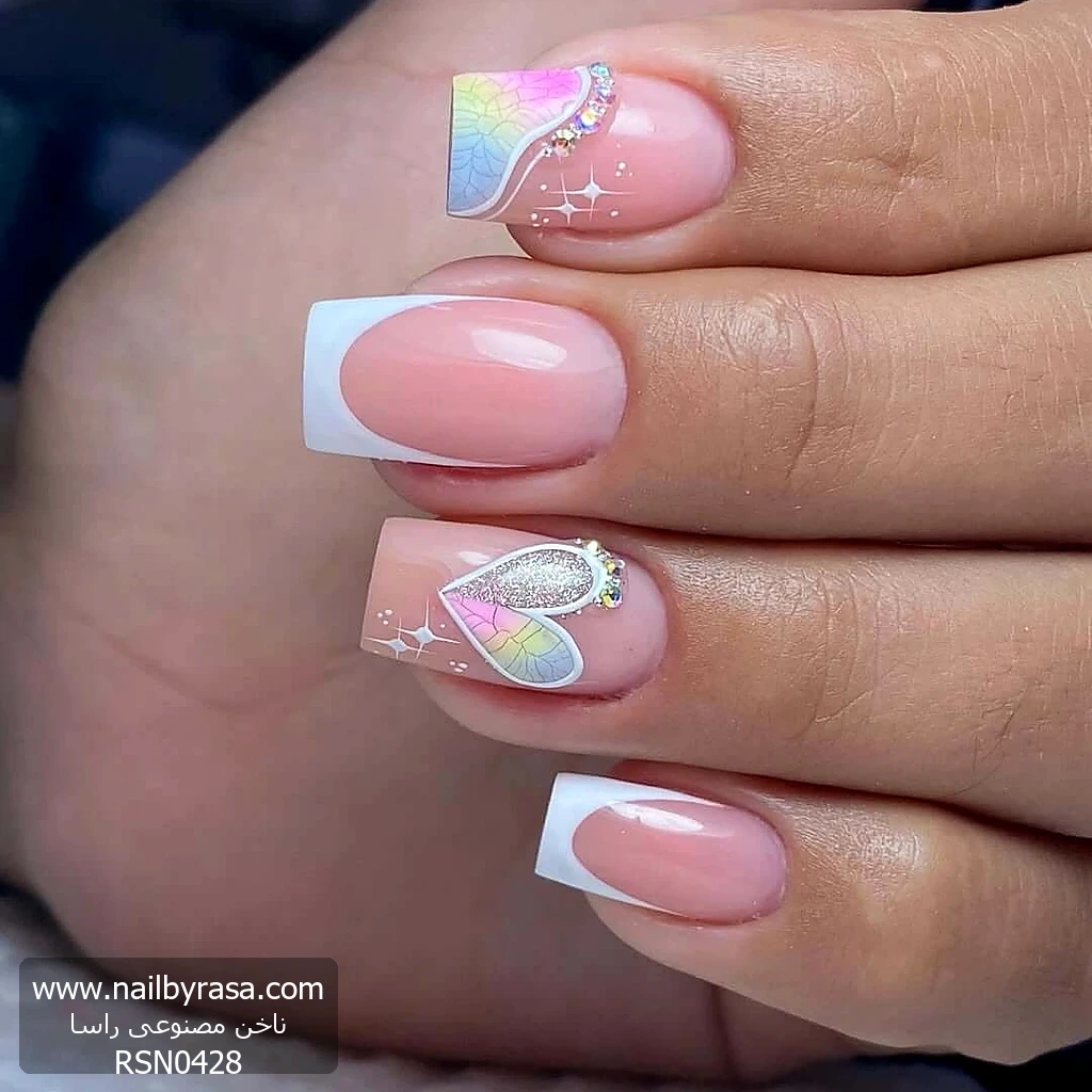 ناخن مصنوعی راسا مناسب عروس طرح قلب و فرنچ